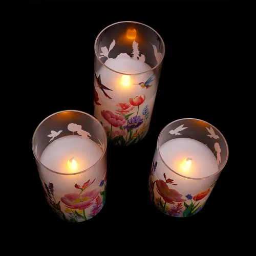 Vista 9 de JOIONE Hummingbird Flameless Glass Candles, 3 Pack Floral LED with Remote