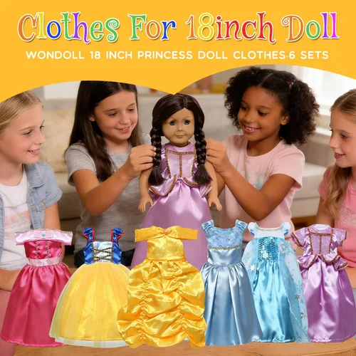 Vista 2 de Accesorios de ropa para muñecas americanas de 18 pulgadas, 6 piezas de regalo de disfraz de princesa diferentes para todas las muñecas de 18 pulgadas
