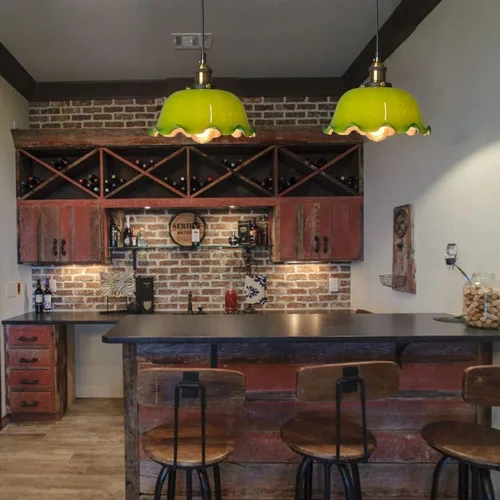 Vista 3 de 2 Pack Retro Pendant Light Fixtures, Nordic Single Head Green Glass Shade Ceiling Hanging Lighting, 59.1in Adjustable Height E27/E26 Sockets