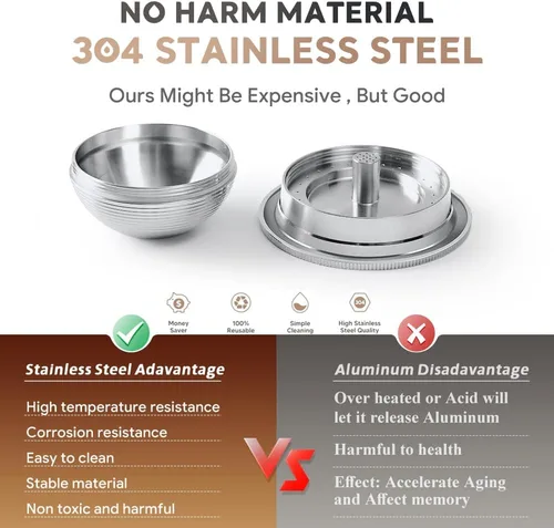 Vista 4 de Cápsula de café reutilizable de acero inoxidable, cápsula de café recargable de metal, 2.4 fl oz / 2.40 pulgadas (pequeño), compatible