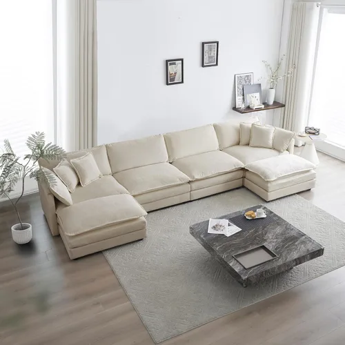 Vista 2 de Modular Couch Sectional Couches Sofa U-Shaped Reversible Chaise with Double Ottomans, Large Sectional Sofa for Living Room,Beige-4Seat