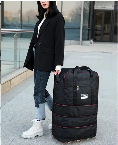 Vista 9 de Radefasun Bolsa de viaje Oxford expandible extra grande con ruedas, impermeable, ligera, plegable, maleta, Negro -, Equipaje extensible central