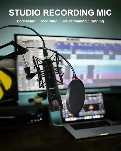 Vista 2 de SUUNTOK Micrófono XLR, Micrófono de condensador profesional con diafragma grande de 34mm, Micrófono de estudio cardioide para grabación TM87KB Kit