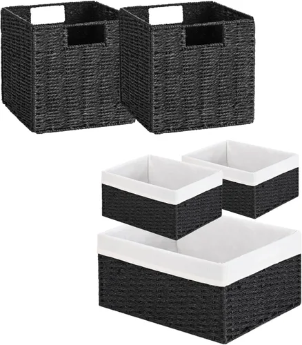 Vagusicc Cestas de mimbre para almacenamiento, juego de 2 cestas de almacenamiento plegables tejidas a mano para estantes con asa integrada + juego