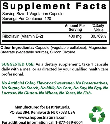 Vista 2 de Best Naturals Vitamina B1 como mononitrato de tiamina 500 mg y vitamina B2 (riboflavina) 400mg
