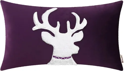 Vista 26 de BRAWARM Christmas Pillow Cover 18 X 18 Inches, Black Reindeer Embroidered Pillow Cover, Soft Velvet Decorative Throw Pillow for Couch Bed Sofa