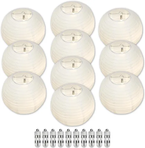 Linternas de papel chinas, paquete de 10, luces colgantes blancas de 12 pulgadas para decoraciones de fiesta de cumpleaños, decoración de techo,