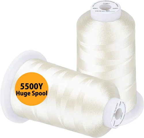 Vista 20 de Simthread Hilo de bordar 5500 yardas beige 843, 2 carretes enormes 40wt poliéster para Brother, Babylock, Janome, Singer, Pfaff, Husqvarna, Bernina