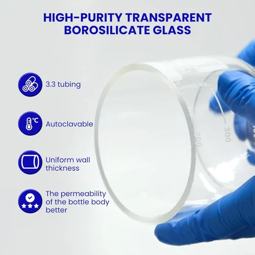 Vista 4 de ALWSCI Botella de lavado de gas de laboratorio, vidrio de 8.5 fl oz, botella de búfer de laboratorio graduada, cabeza Drechsel GL45 con disco