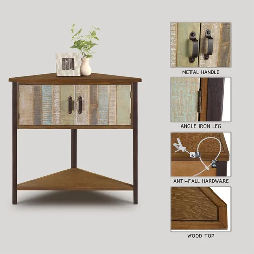 Vista 7 de Armario esquinero de madera maciza con almacenamiento, armario de entrada con almacenamiento, solución de espacio pequeño para sala de estar