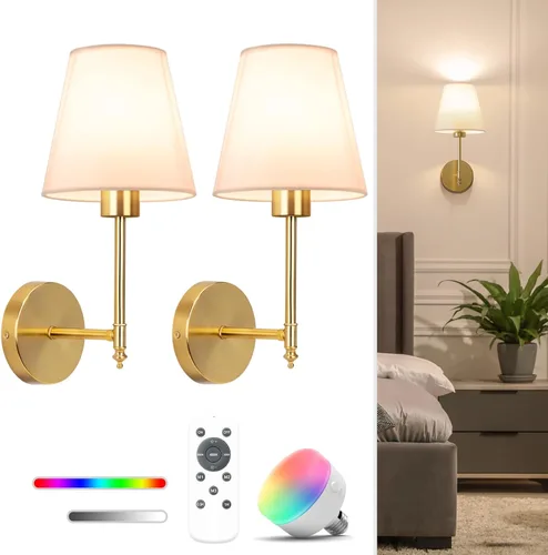Vista 12 de NIORSUN Juego de 2 apliques de pared con pilas de 13.8 pulgadas, luces de pared recargables negras con bombillas desmontables regulables de 5200 mAh