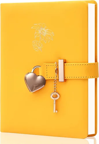 Vista 10 de Cuaderno de viaje con cierre en forma de corazón con llave, diario personal de piel sintética para niñas y niños, 5.3 x 7 pulgadas de Lock Diary