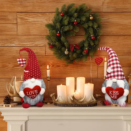 Vista 7 de MPINOI Decoración de gnomo para el día de San Valentín, 2 gnomos de San Valentín, decoración de mesa para el hogar, regalo de San Valentín con dulce