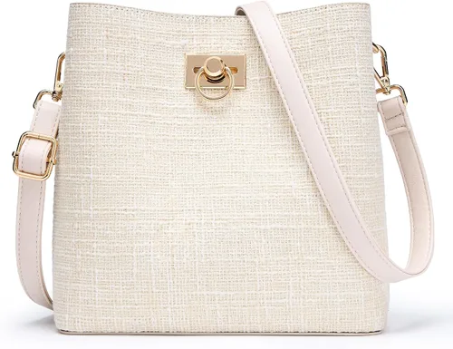 KALIDI Bolsos cruzados para mujer de cuero vegano Bolso de hombro de moda con múltiples bolsillos Beige
