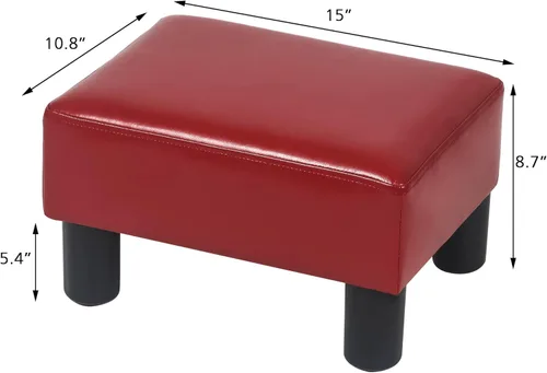 Vista 33 de Adeco 15.4" Small Footstool Ottoman for Footrest, Modern Rectangle Step Stool Extra Seating with Non-Skid Plastic Legs for Living Room, Couch, Brown