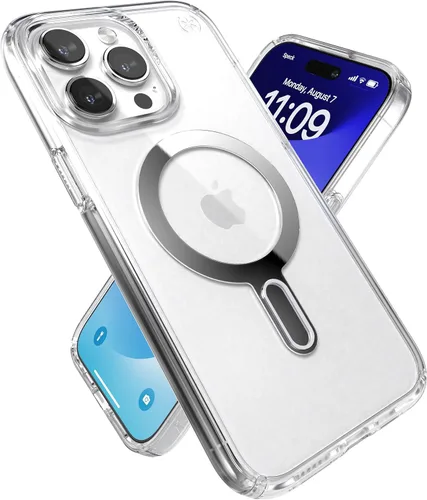 Speck Funda transparente para iPhone 15 Pro Max – ClickLock con bloqueo antideslizante, diseñada para MagSafe, protección contra caídas, resistente