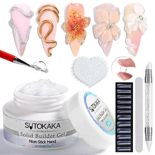 Vista 9 de SUTOKAKA Gel constructor sólido para uñas, 1.06 oz transparente, no pegajoso, escultura 3D, modelado, tallado, gel duro, pegamento de extensión