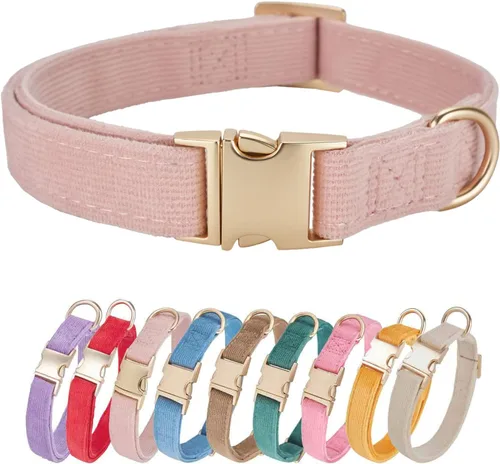 Vista 33 de Collar de algodón suave para perro con hebilla de metal, ajustable, resistente, cómodo, collares de pana para perros pequeños, medianos y grandes