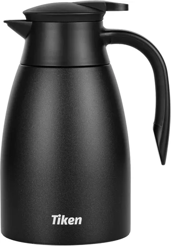 Vista 14 de Tiken Jarra térmica de café de 34 onzas, jarra de café aislada al vacío de acero inoxidable para mantener el calor, dispensador de bebidas de 1 Negro