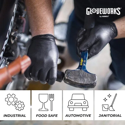 Vista 5 de GLOVEWORKS Guantes de nitrilo negros HD, guantes desechables de nitrilo de 6 mil, guantes sin látex