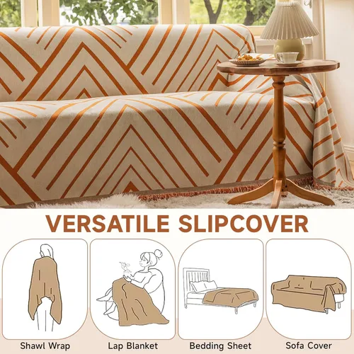 Vista 4 de VClife - Funda para sofá de 3-4 plazas, de felpilla, moderna, antideslizante, gruesa, multiusos, protectora, con borlas, patrón geométrico