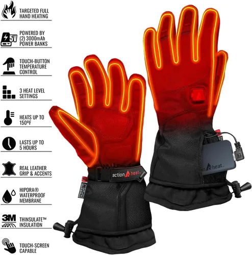 Vista 5 de ActionHeat Guantes calefactables de alta calidad de 5 V para mujer, guantes térmicos con batería con 3 ajustes de calor, guante extendido, control
