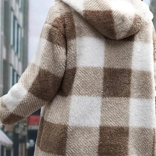 Vista 5 de JDHUFEI coats black - friday Women's Flannel Shacket Jacket Fashion Stripe Plaid Coats Wool Blend Button Down Shirts Lapel Fall Clothes Outfits