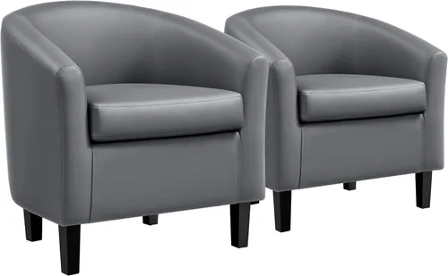 Vista 18 de Yaheetech Juego de 2 sillas tipo barril de pana, tapizadas, sillones redondos, sillas de espera con cojín suave para sala de estar, dormitorio, sala