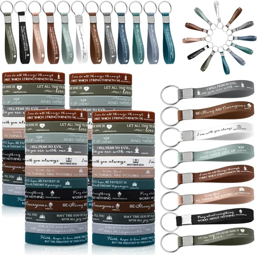 Vista 10 de Unittype 120 Pcs Bible Verse Bracelet Christian Scripture Keychain Bulk Religious Easter Gifts for Church Carnival Men Women