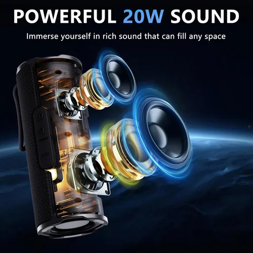 Vista 6 de COOPERS Altavoz Bluetooth portátil, altavoz Bluetooth inalámbrico, altavoces impermeables IPX5 con luces RGB, graves profundos de sonido estéreo