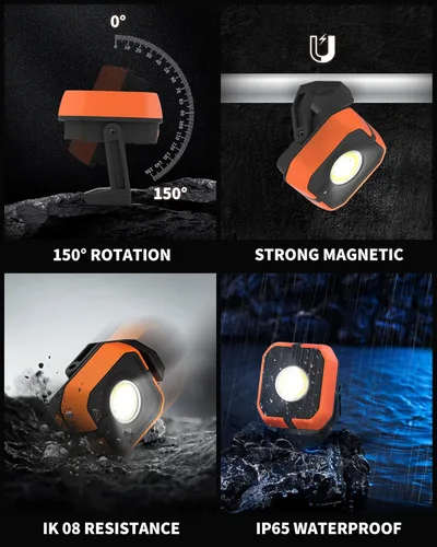 Vista 4 de Luz de trabajo recargable con 4 modos, luz de trabajo magnética de 1200 lm con IP65 impermeable, luces de trabajo LED de batería de 3350 mAh