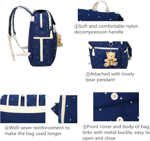 Vista 7 de Juego de 3 mochilas para niñas para escuela primaria, bolsas escolares informales, mochilas para libros