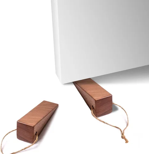 Vista 2 de Topes de puerta de madera para la parte inferior de la puerta, topes de puerta de madera de alta calidad con almohadilla antideslizante, cuña