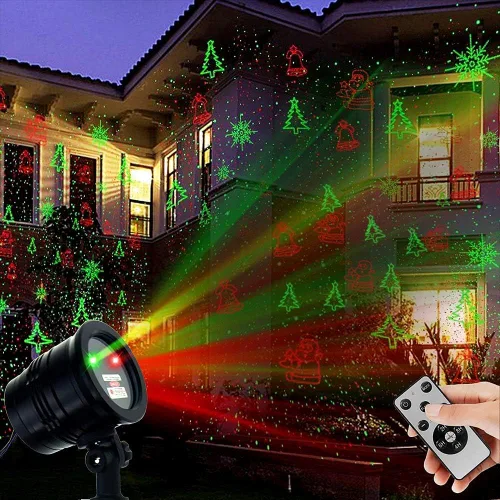 Proyector láser de Navidad para exteriores, luz láser de paisaje de jardín con 5 patrones de Navidad y estrellas rojas/verdes, IP65 impermeable y