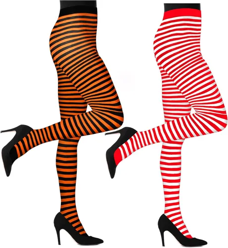 Vista 4 de 6 medias de rayas cómodas para mujer, medias de Halloween a rayas para niñas, disfraz de Halloween