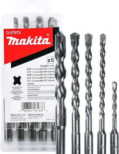 Makita SDS-Plus - Juego de brocas para martillos rotativos SDS+, 5 piezas, perforación agresiva para hormigón y mampostería, brocas con punta de
