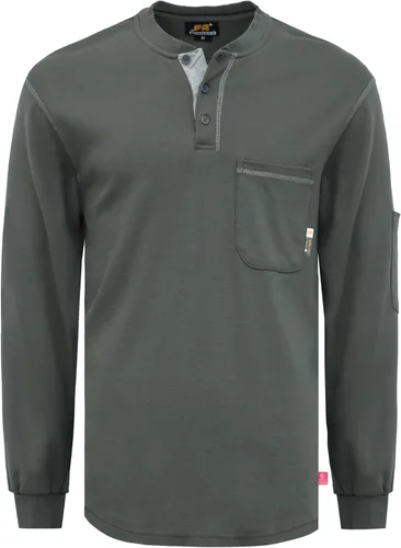 Vista 26 de KONRECO Camisas FR para hombres de manga larga Henley 7oz 100% algodón FRC camisa de soldadura de ropa