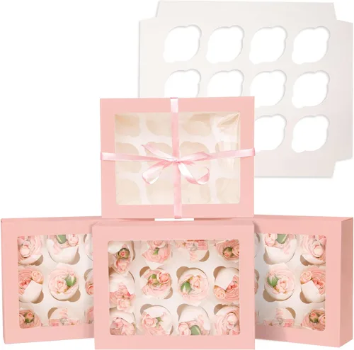 Vista 14 de Bakepacker 12 recipientes para cupcakes, 10 paquetes de cajas para cupcakes de aguacate, 12 cajas para cupcakes con ventana de 13 x 10 x 3.5