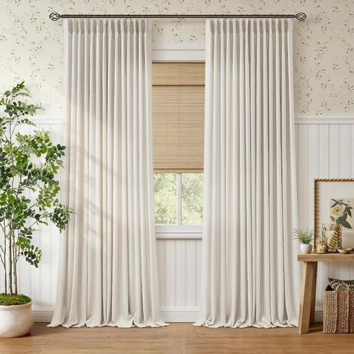 Vista 85 de TWODRAPES Juego de 2 paneles de cortinas plisadas de lino de 96 pulgadas de Avena