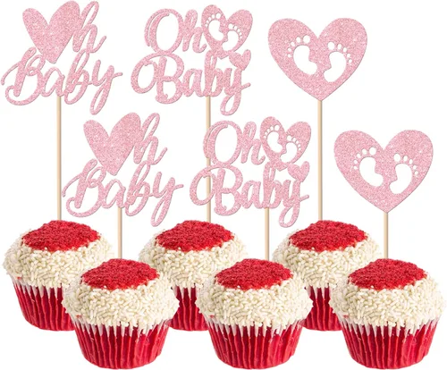Vista 22 de Paquete de 24 adornos para cupcakes para el día de San Valentín con purpurina de corazón dulce para pies de bebé, decoración de cupcakes para el día