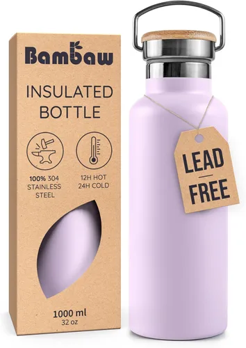Vista 26 de Bambaw Botella de agua de acero inoxidable de 12 onzas, azul Egeo, 350 ml, de doble pared aislada, a prueba de fugas, apta para lavavajillas, sin BPA