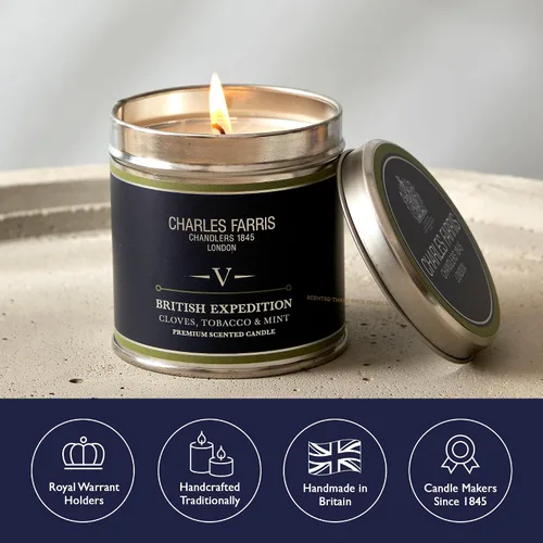 Vista 2 de Charles Farris Vela perfumada de lujo, lata, vertida a mano, larga duración, combustión limpia, 10.5 onzas, quema hasta 40 horas, fabricada