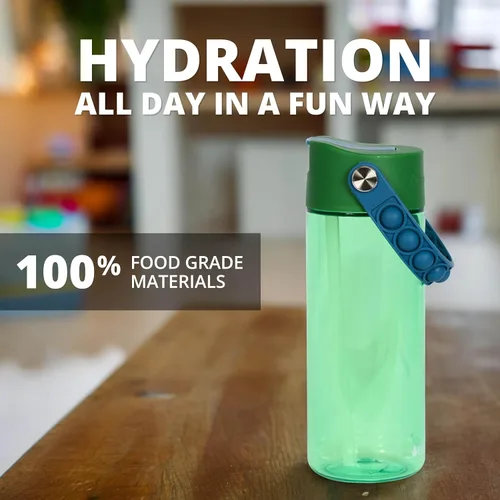 Vista 34 de Elemental Botellas de agua para niños – Botella de agua para niños Splash para la escuela con mango Pop-it – Botella de agua de plástico Tritan sin