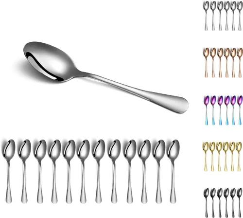 Vista 10 de Kyraton - 6 cucharas de mesa de acero inoxidable de 7.5 pulgadas, cucharas de sopa, cucharas de postre, cubiertos para lavavajillas, juego de 6