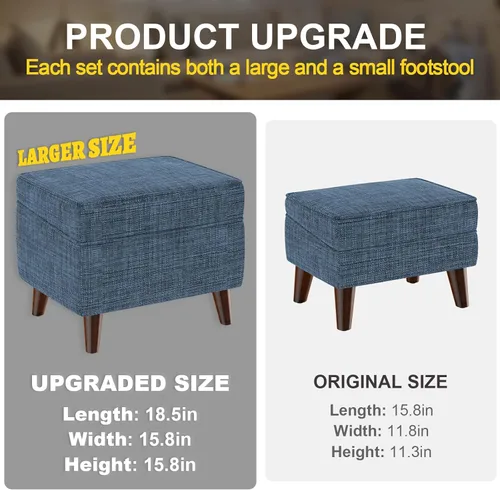 Vista 2 de FAGAGA Otomanas con Almacenamiento con Funda Ajustable, BOGO, Taburete de Paso Suave, Reposapiés y Asiento, Juego de Reposapiés para Sala de Estar