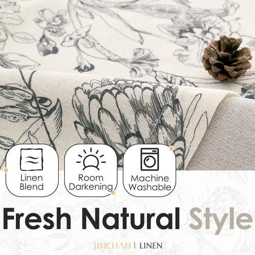 Vista 6 de jinchan Cenefa floral de lino para ventanas, cortina opaca de doble capa de 16 pulgadas de largo para sala de estar, baño, superposición botánica