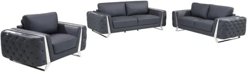 Vista 92 de Blackjack Furniture Reggio Collection - Sofás de cuero italiano de grano completo para sala de estar con marco de madera brasileña y acero Blanco