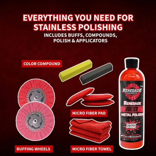 Vista 2 de Renegade Products Mini kit de pulido de acero inoxidable completo con ruedas de pulido, compuestos de pulido, microfibras y esmalte de manos líquido