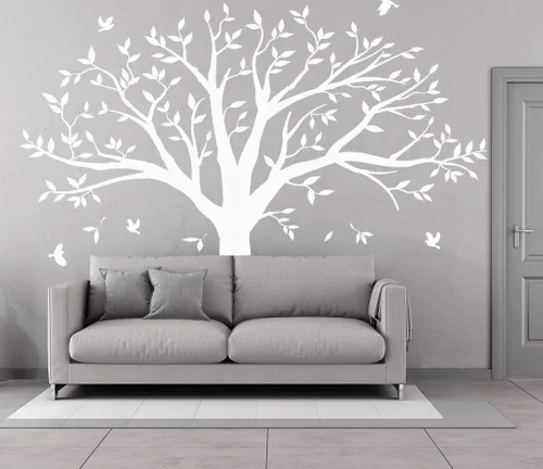 Vista 10 de Vinilo decorativo para pared de árbol genealógico, texto en inglés "Family Like Branches On A Tree", con texto en inglés "Family Like Branches On A