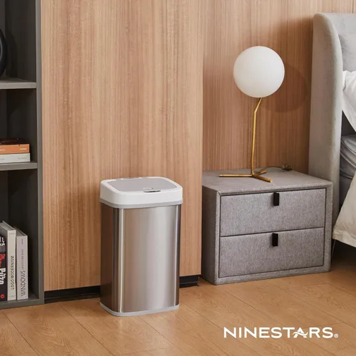 Vista 8 de Ninestars NPT-15-1WH Bote de basura automático con sensor de movimiento sin contacto con tapa, 4 galones/15 L, blanco, plástico
